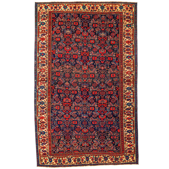 5x7 Navy and Beige Persian Tribal Rug