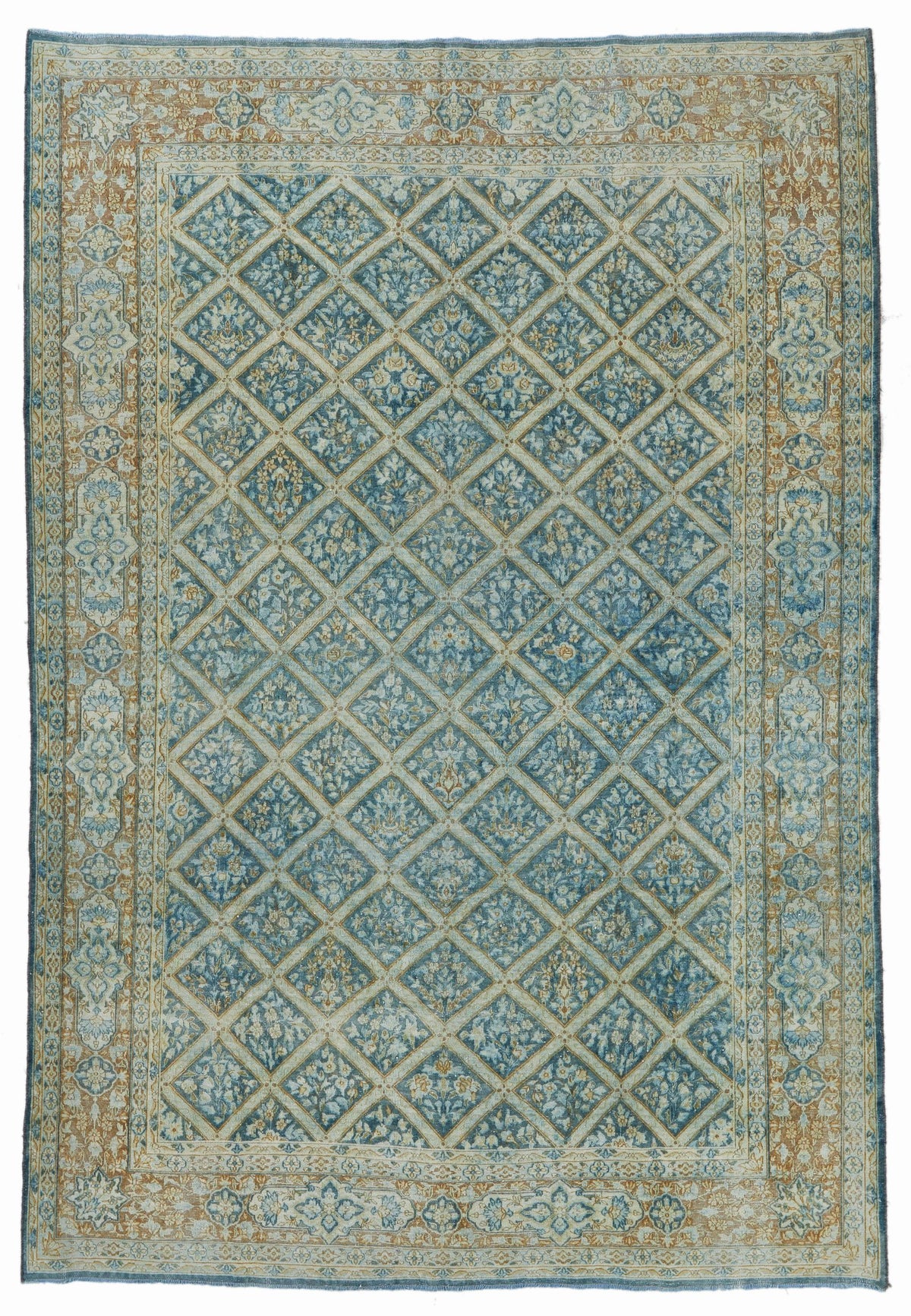 7x10 Blue and Beige Persian Rug