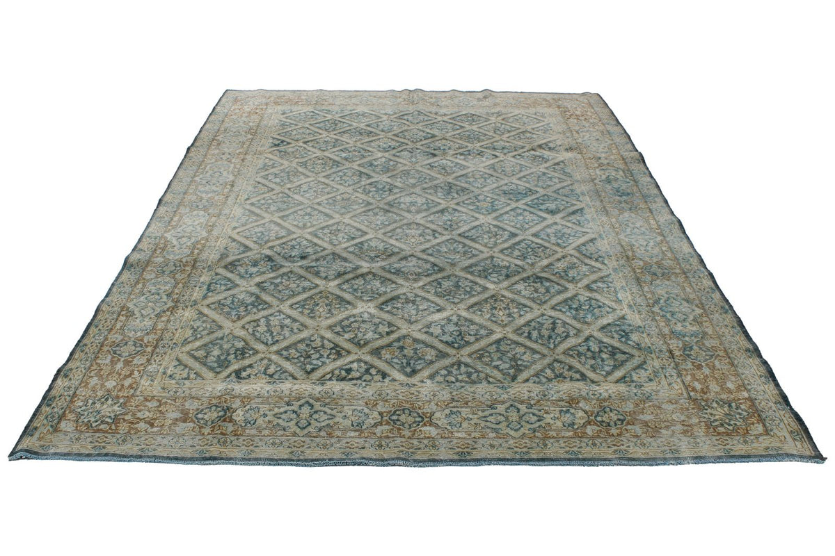 7x10 Blue and Beige Persian Rug