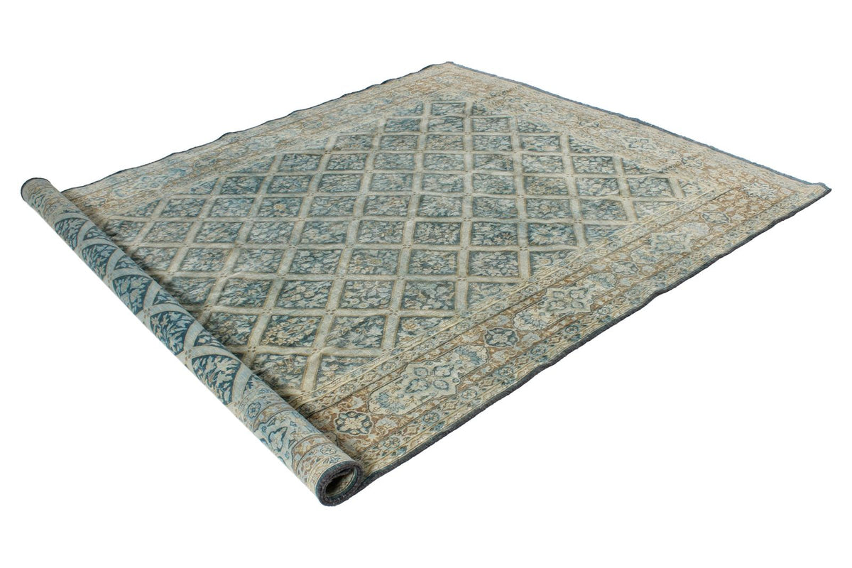 7x10 Blue and Beige Persian Rug