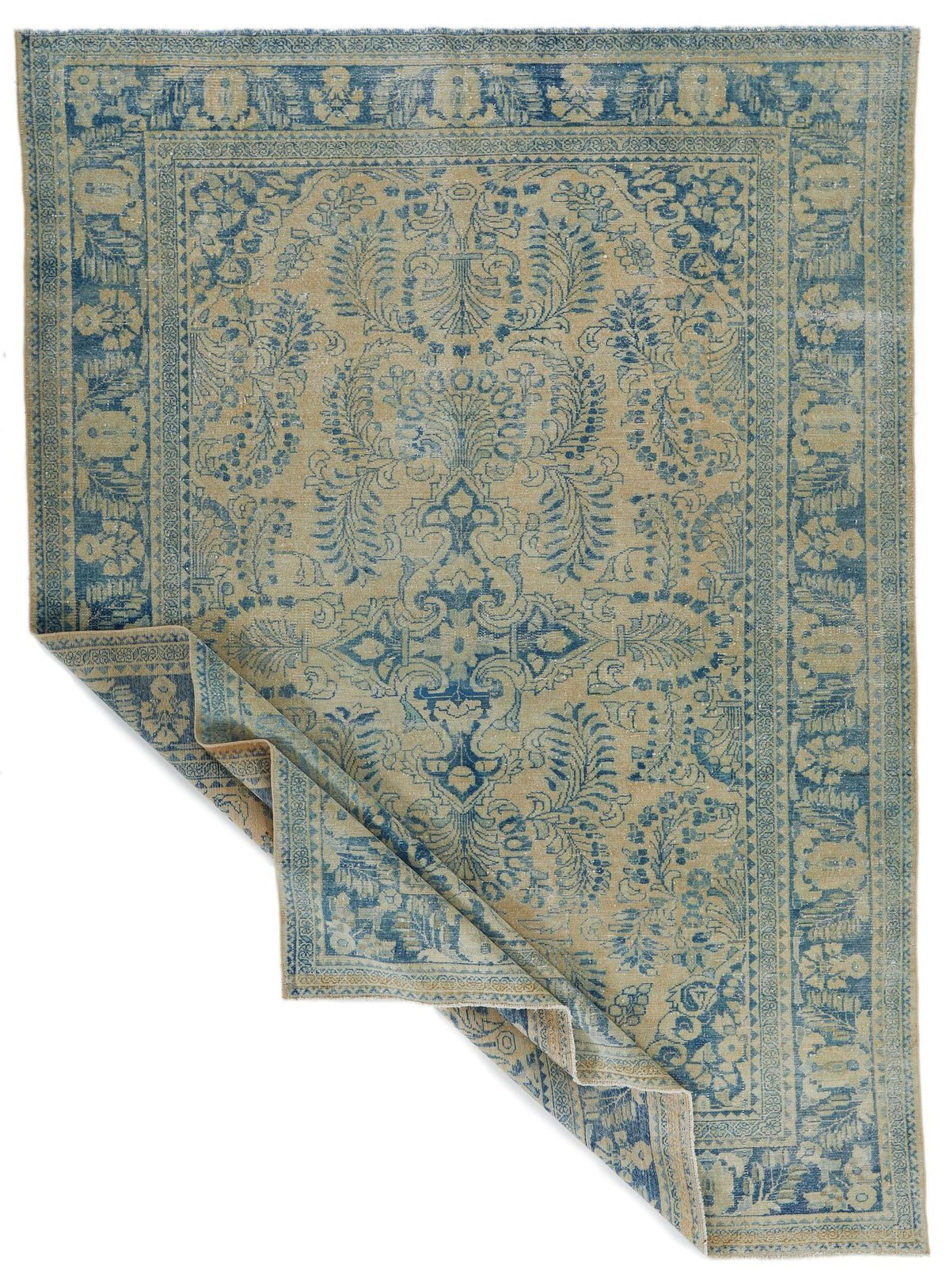 7x10 Beige and Blue Persian Traditional Rug