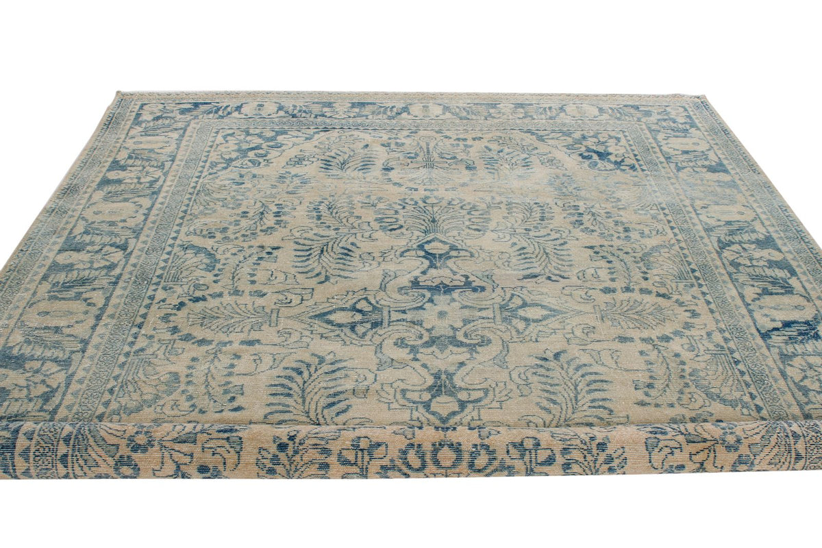 7x10 Beige and Blue Persian Traditional Rug