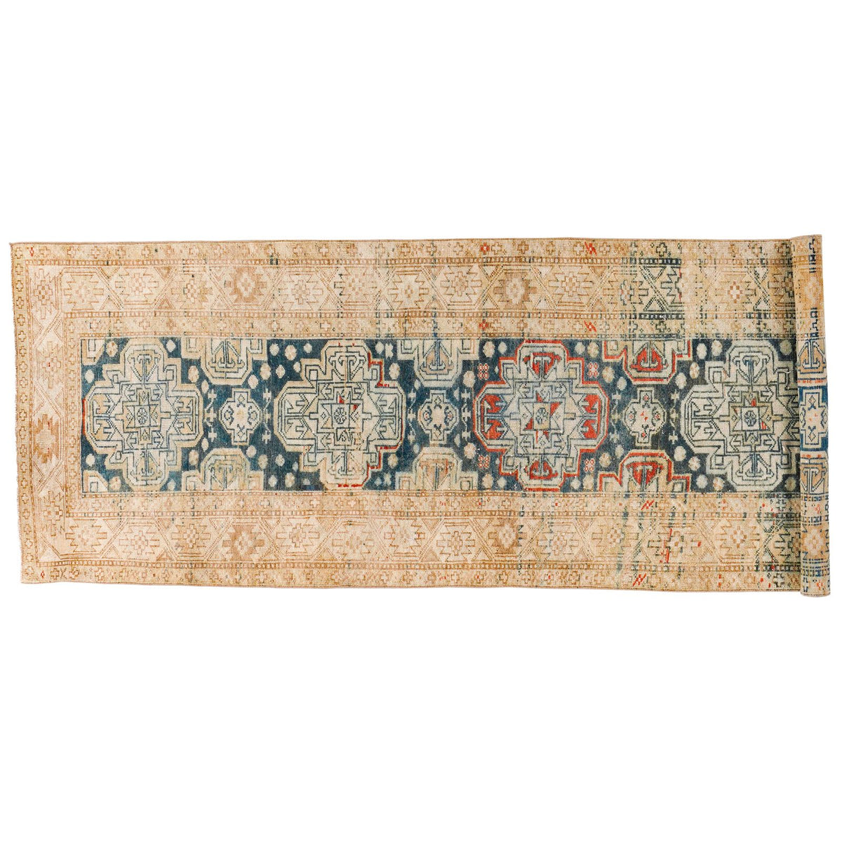 3x11 Beige and Blue Persian Tribal Runner
