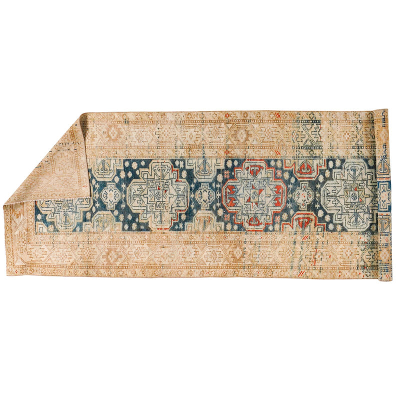 3x11 Beige and Blue Persian Tribal Runner