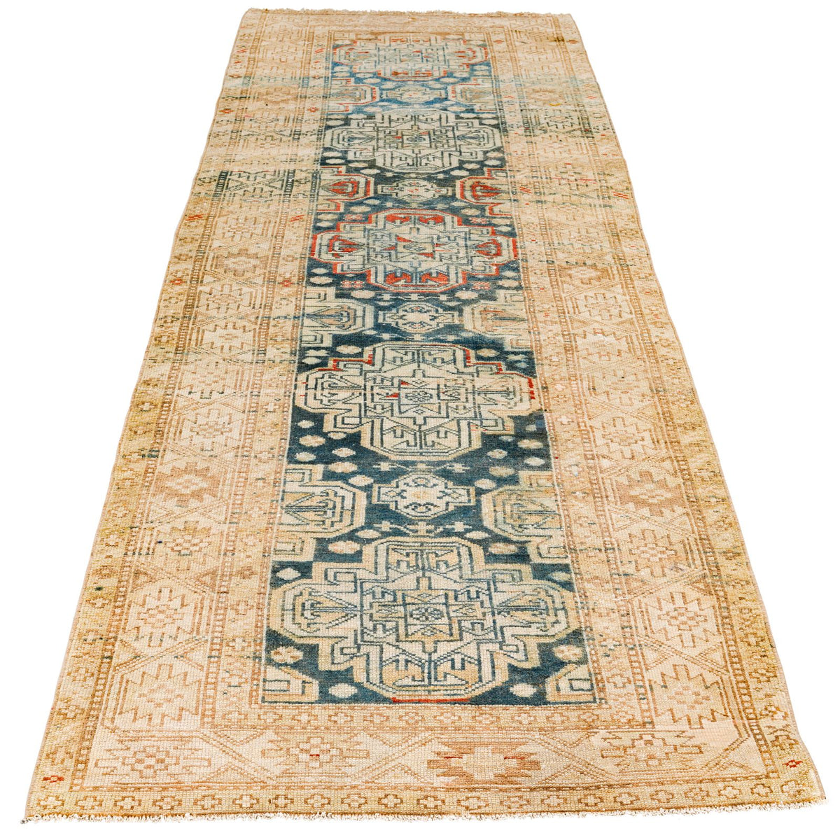 3x11 Beige and Blue Persian Tribal Runner