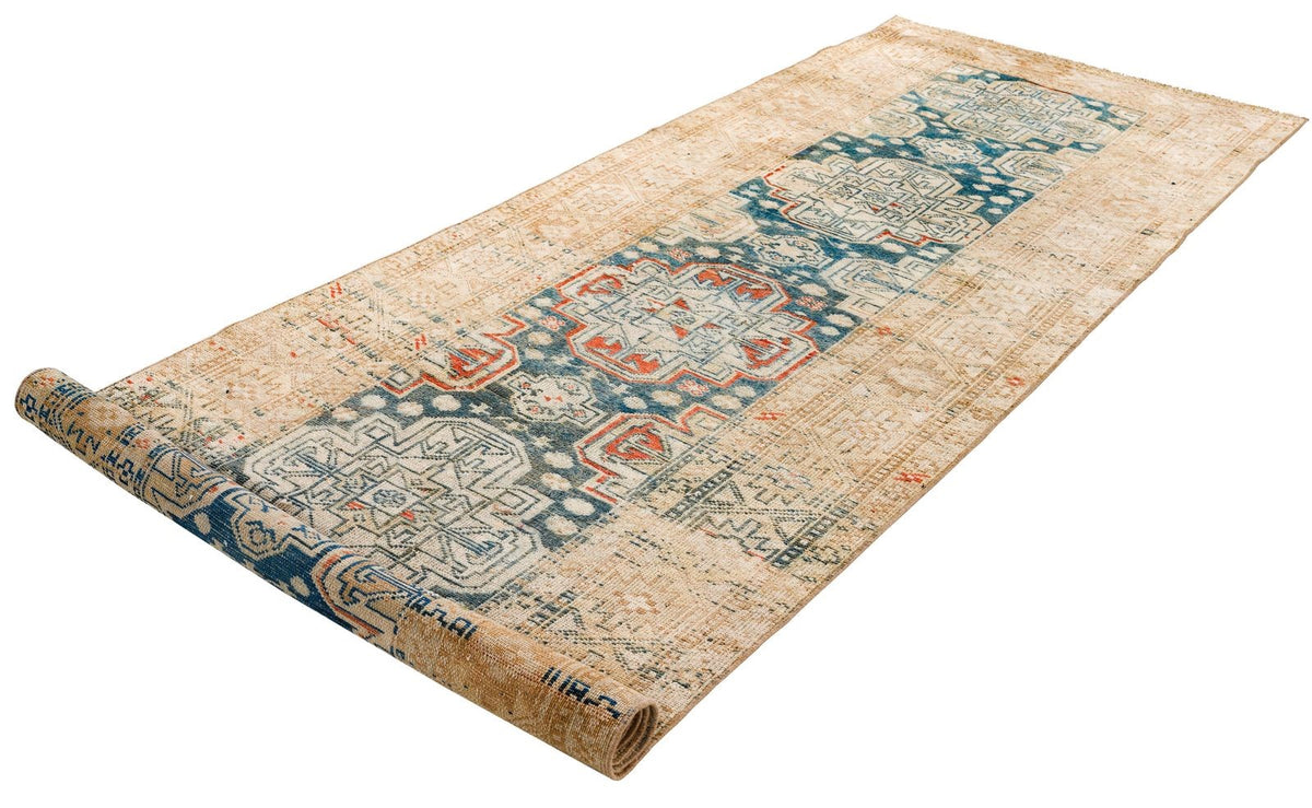 3x11 Beige and Blue Persian Tribal Runner