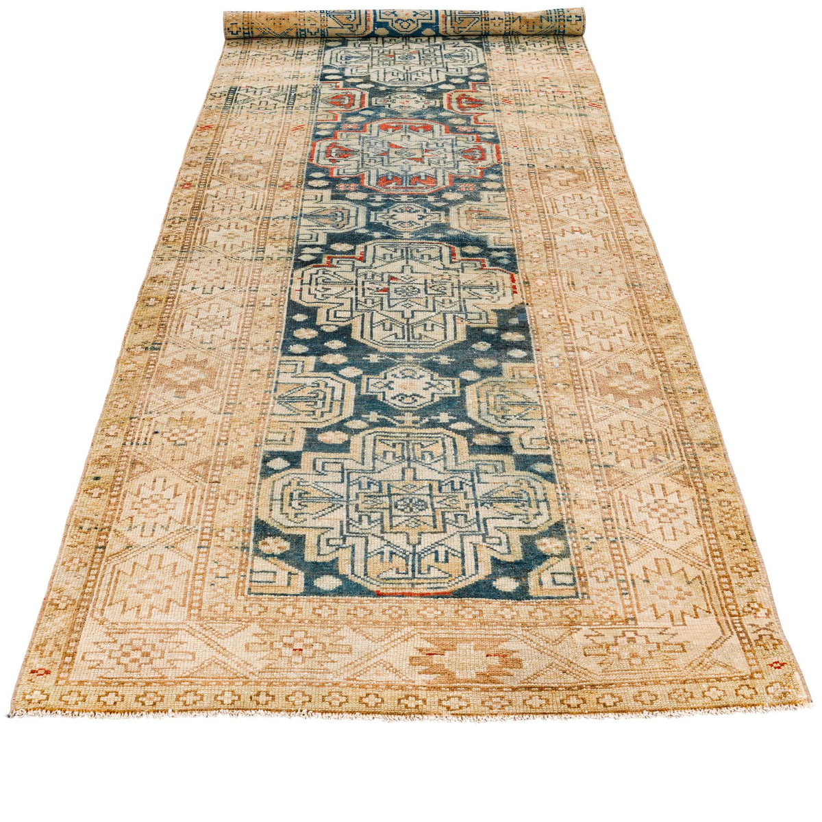 3x11 Beige and Blue Persian Tribal Runner