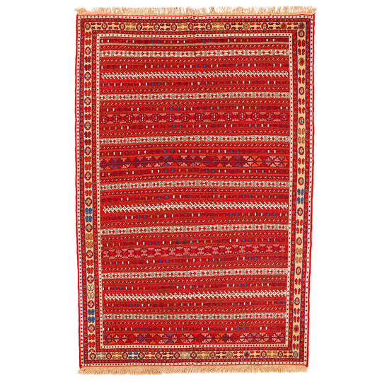 5x8 Red and Beige Turkish Patchwork Rug