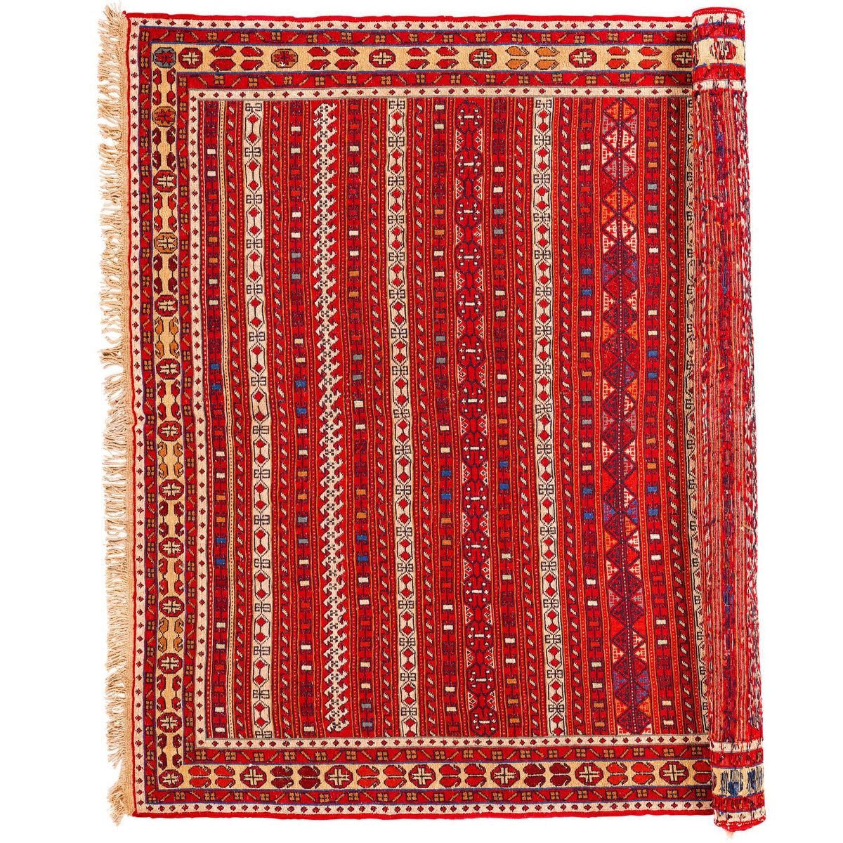 5x8 Red and Beige Turkish Patchwork Rug