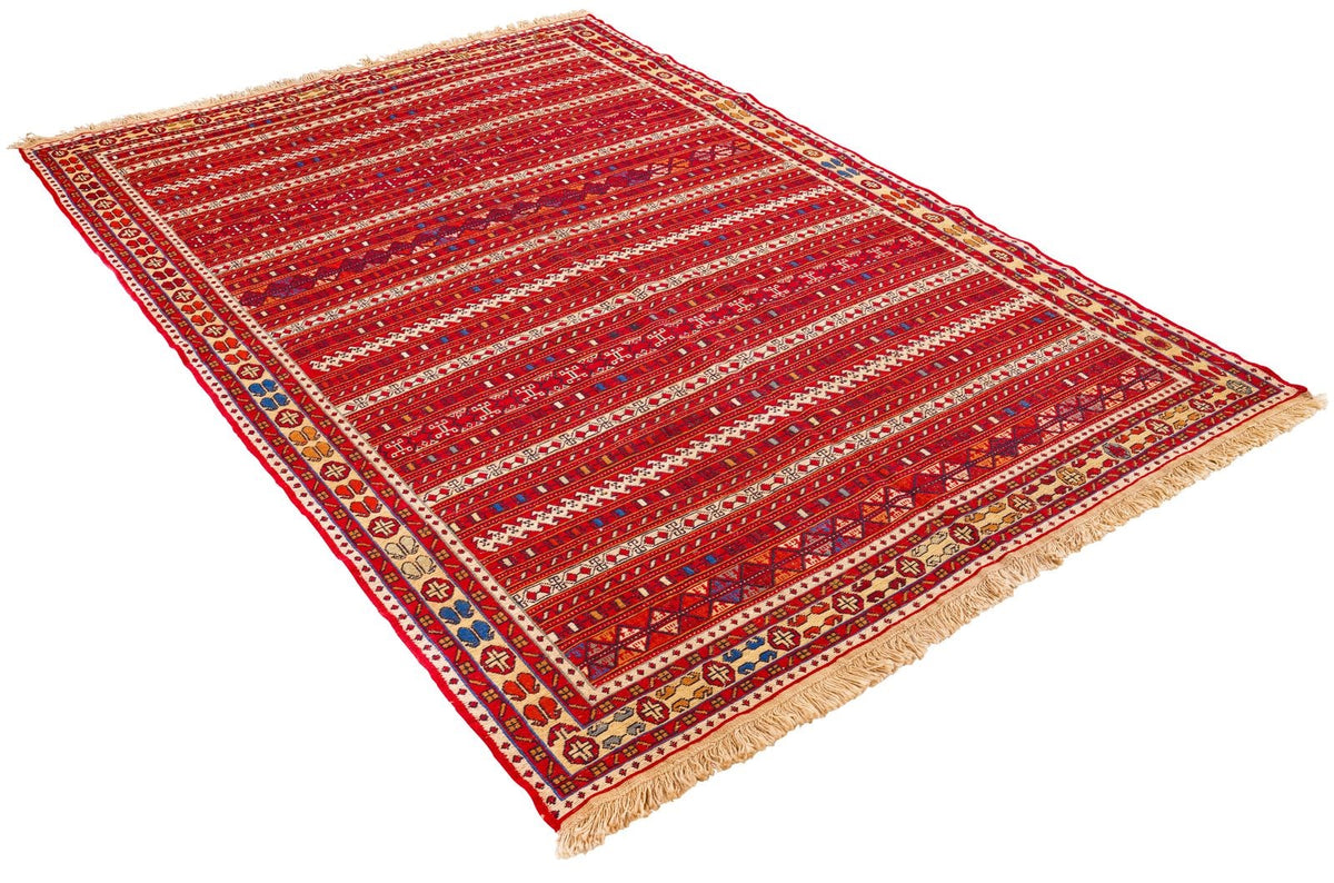 5x8 Red and Beige Turkish Patchwork Rug
