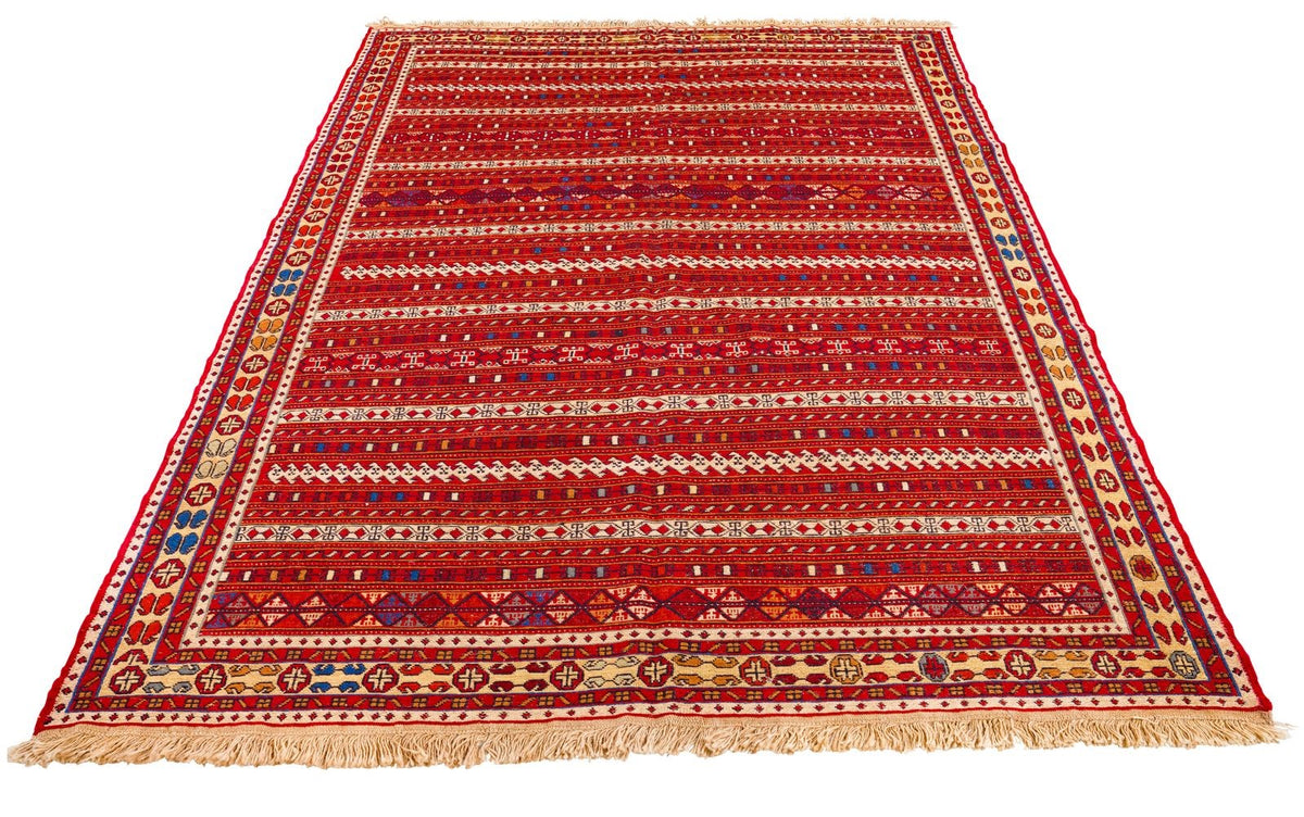 5x8 Red and Beige Turkish Patchwork Rug