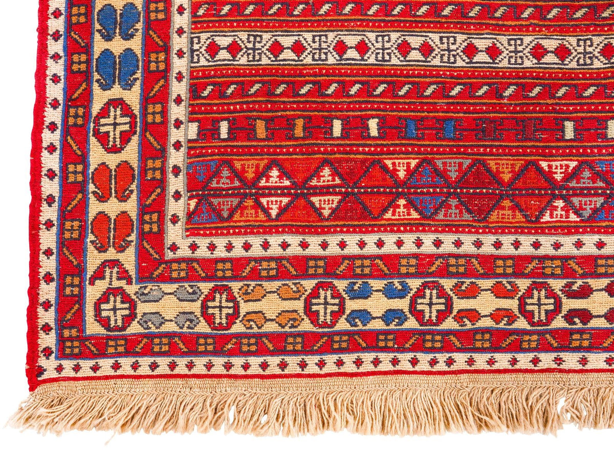 5x8 Red and Beige Turkish Patchwork Rug