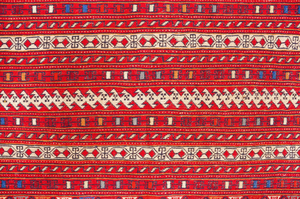 5x8 Red and Beige Turkish Patchwork Rug