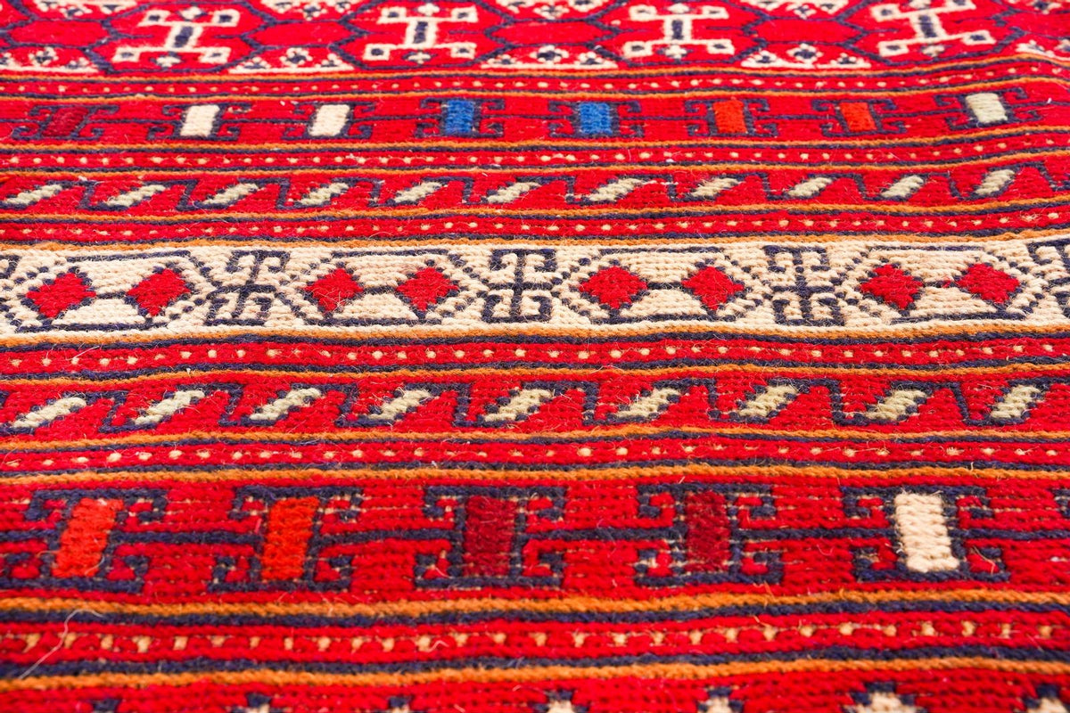 5x8 Red and Beige Turkish Patchwork Rug