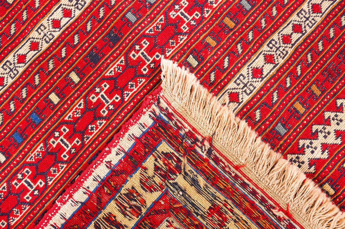5x8 Red and Beige Turkish Patchwork Rug
