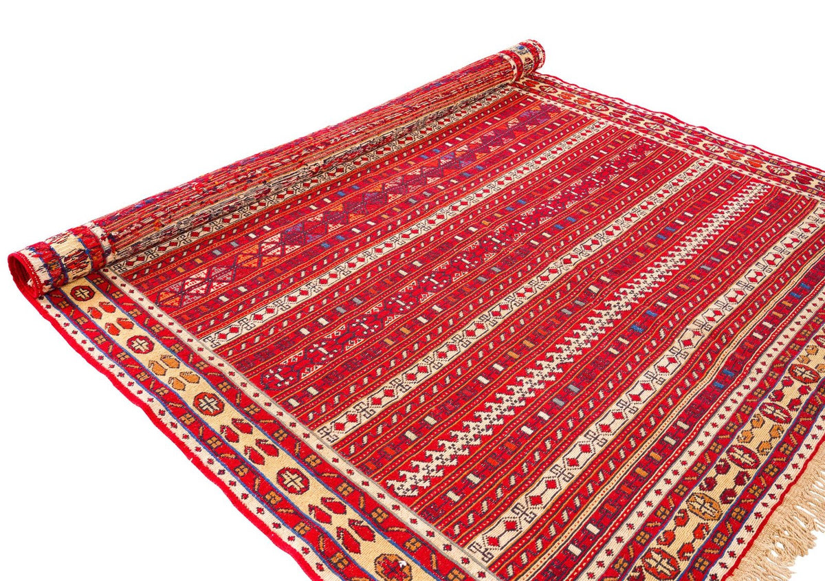 5x8 Red and Beige Turkish Patchwork Rug