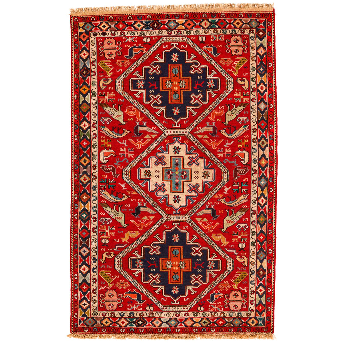 4x7 Multicolor and Red Turkish Tribal Rug