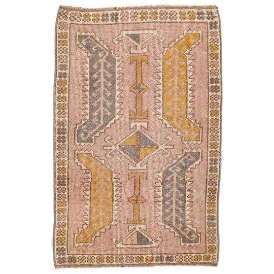 2x3 Pink and Beige Turkish Tribal Rug