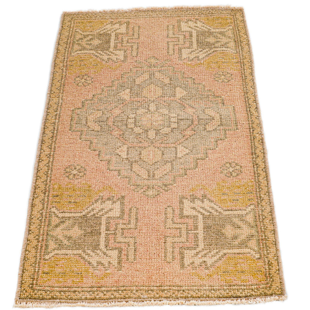 2x3 Pink and Brown Turkish Tribal Rug