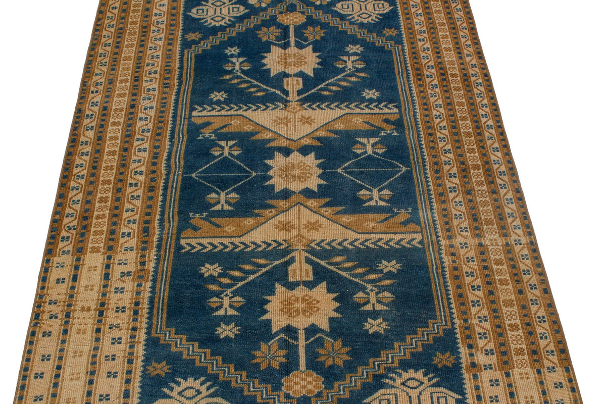 4x6 Blue and Beige Anatolian Tribal Rug