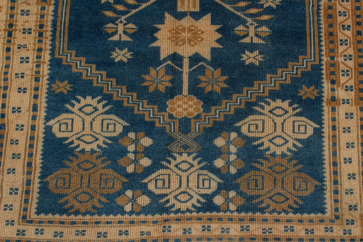 4x6 Blue and Beige Anatolian Tribal Rug