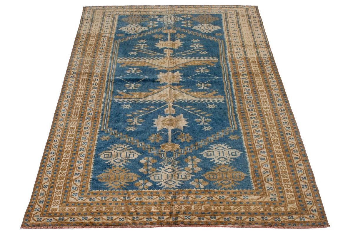 4x6 Blue and Beige Anatolian Tribal Rug