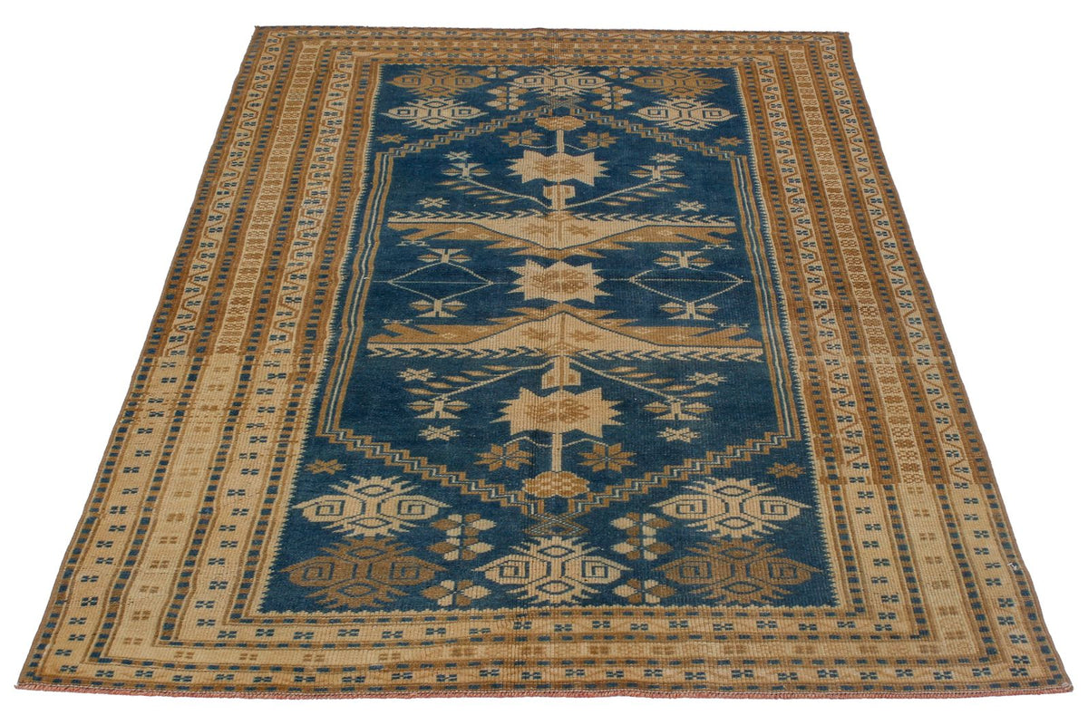 4x6 Blue and Beige Anatolian Tribal Rug
