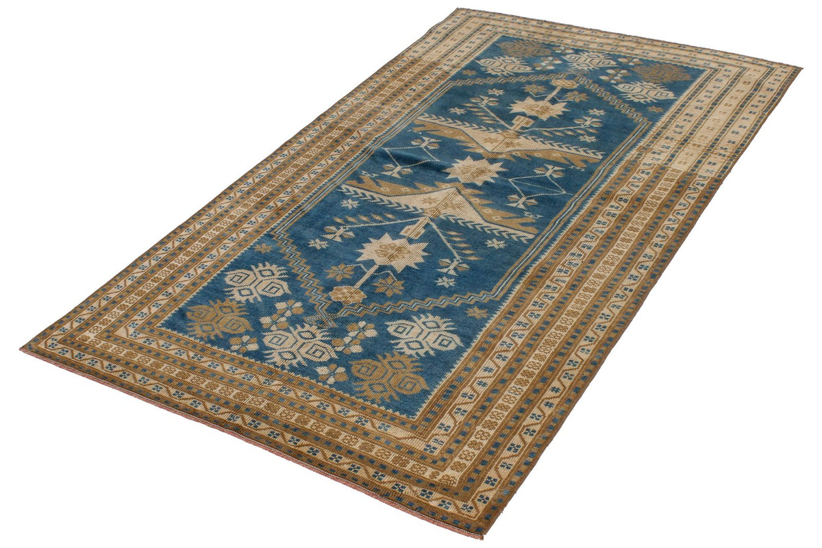 4x6 Blue and Beige Anatolian Tribal Rug