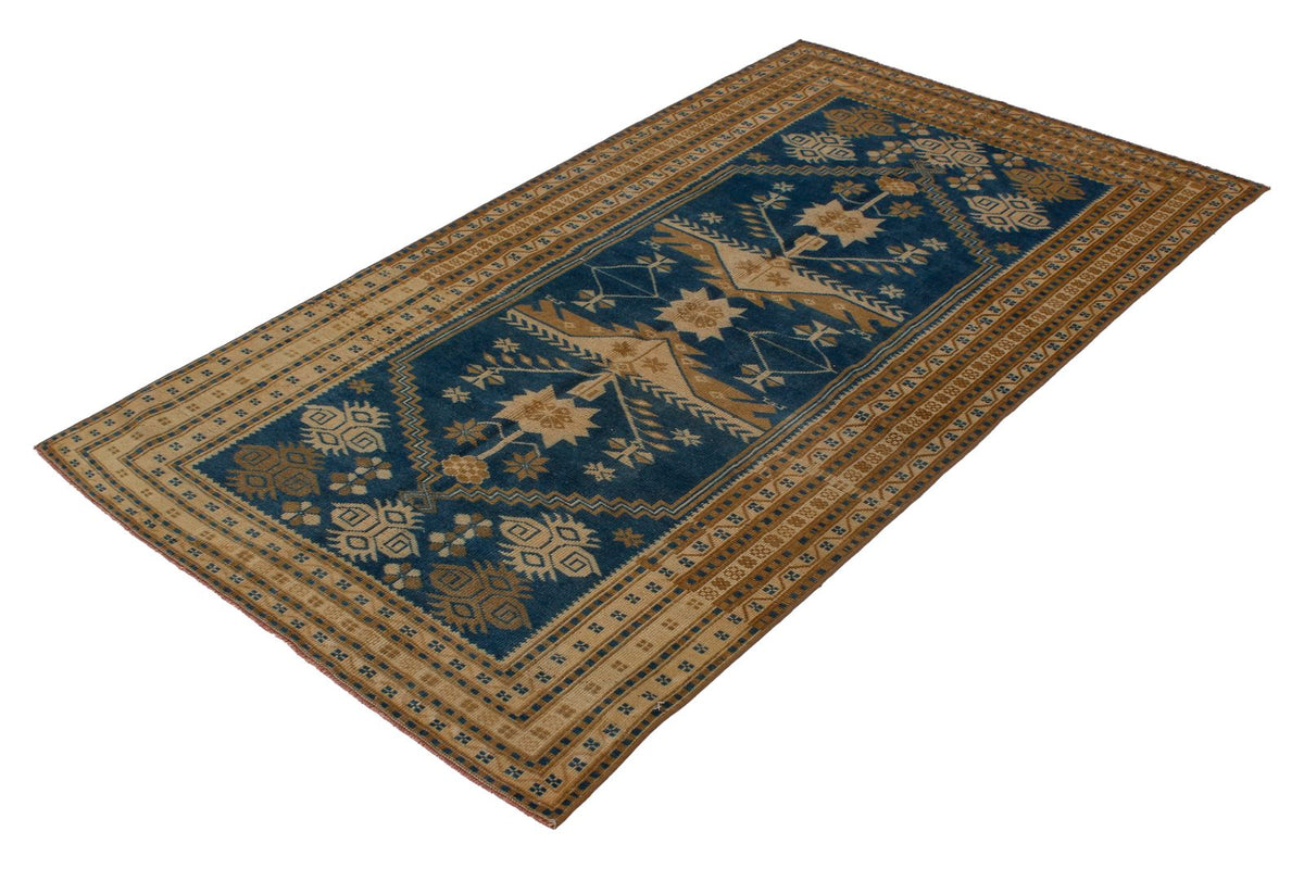 4x6 Blue and Beige Anatolian Tribal Rug