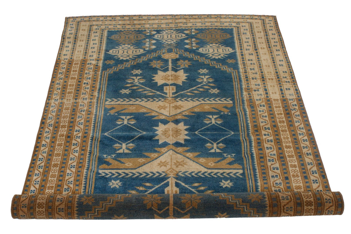 4x6 Blue and Beige Anatolian Tribal Rug