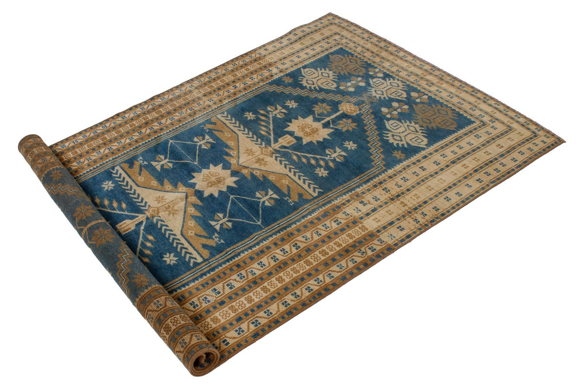 4x6 Blue and Beige Anatolian Tribal Rug