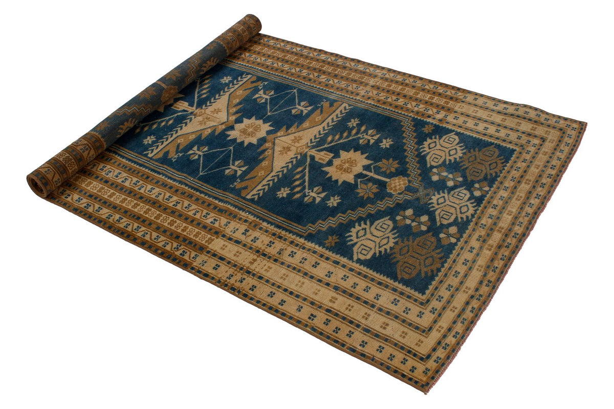 4x6 Blue and Beige Anatolian Tribal Rug
