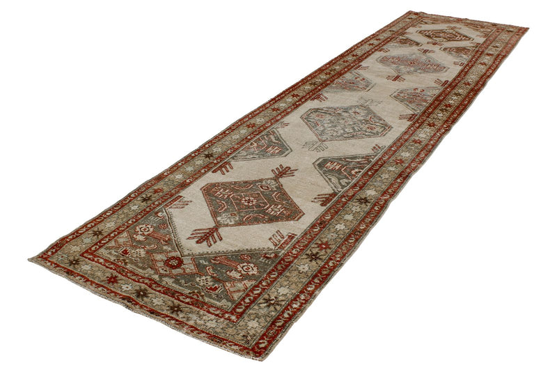 3x12 Beige and Red Traditional Persian Runner