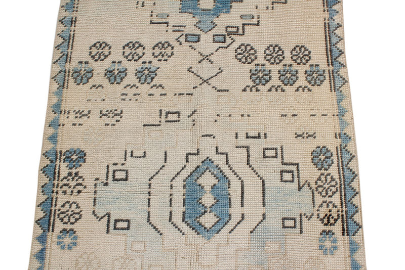 3x13 Beige and Blue Turkish Oushak Runner