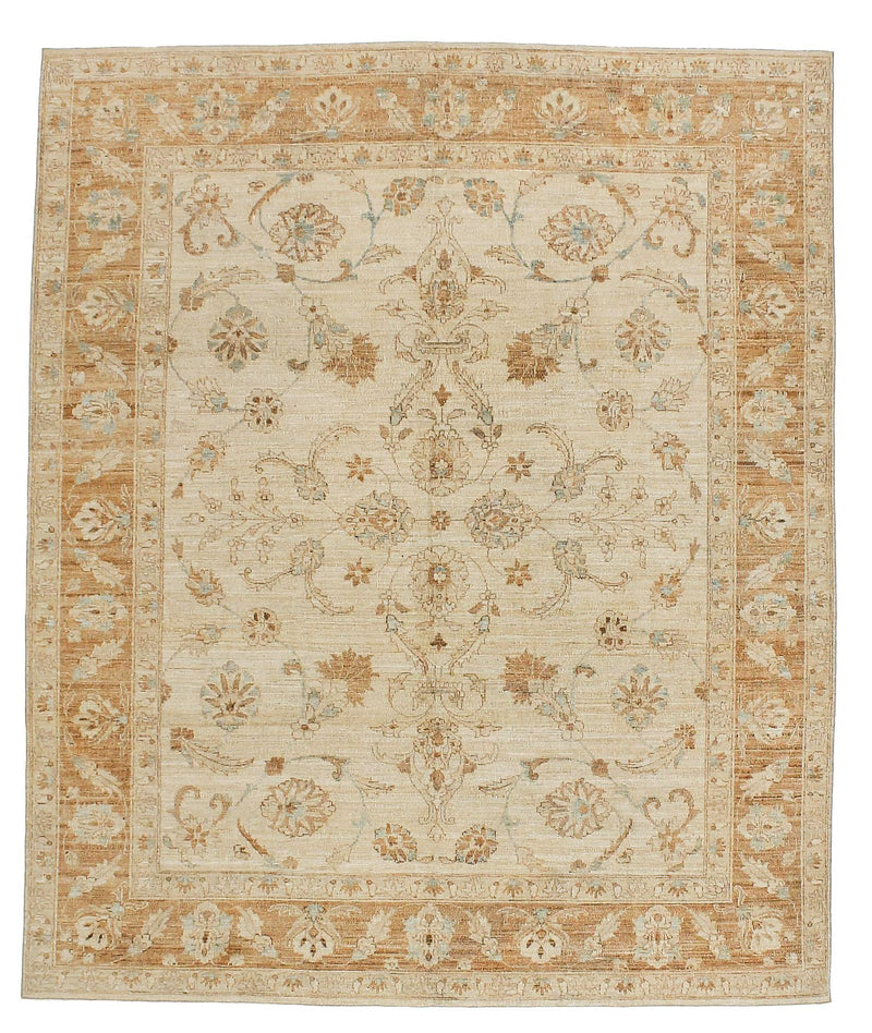 8x8 Ivory and Brown Turkish Oushak Rug