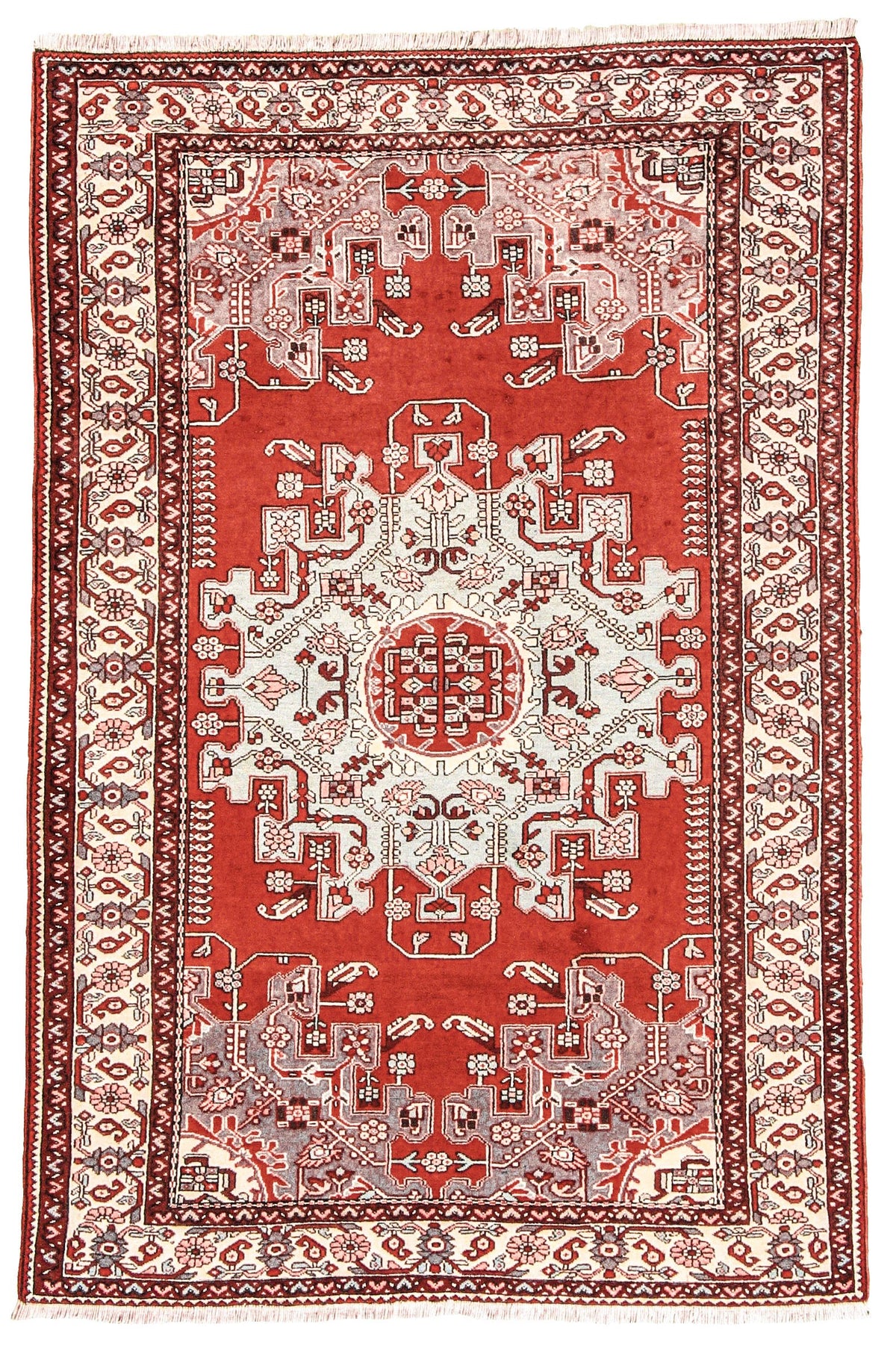 4x7 Red and Ivory Persian Traditional Rug