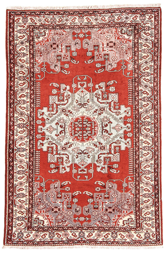 4x7 Red and Ivory Persian Traditional Rug