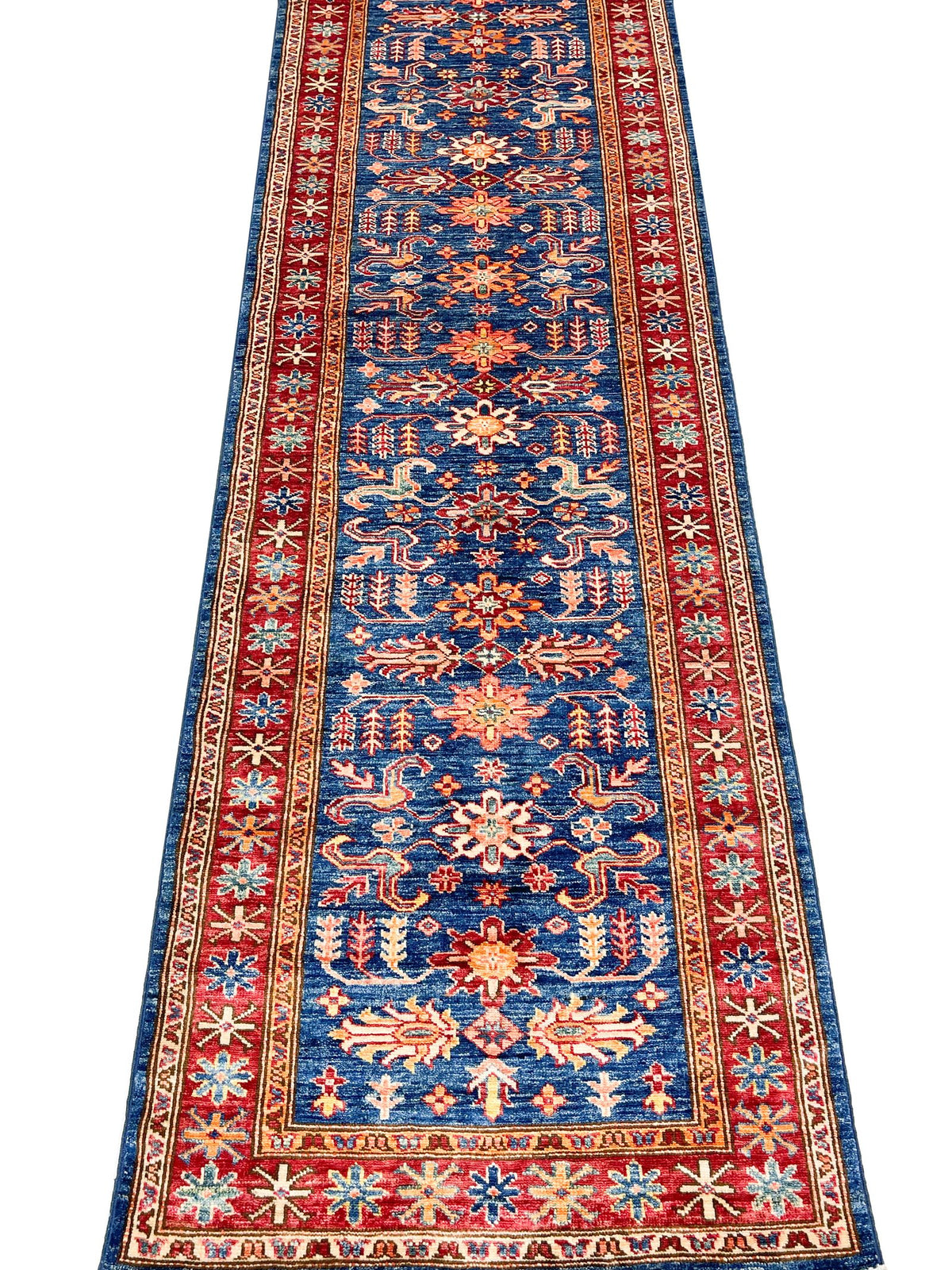 3x10 Navy Blue and Red Kazak Tribal Runner