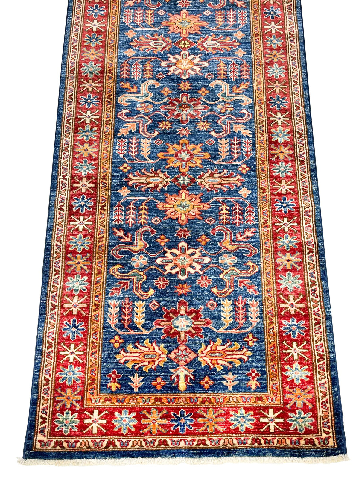 3x10 Navy Blue and Red Kazak Tribal Runner