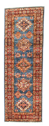 3x7 Light Blue and Red Kazak Tribal Runner