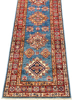 3x7 Light Blue and Red Kazak Tribal Runner