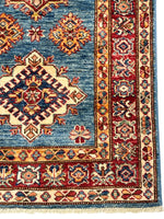 3x7 Light Blue and Red Kazak Tribal Runner