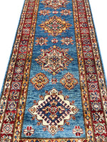 3x7 Light Blue and Red Kazak Tribal Runner