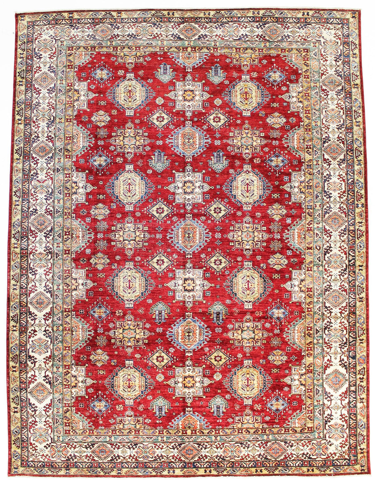 10x13 Red and Ivory Kazak Tribal Rug