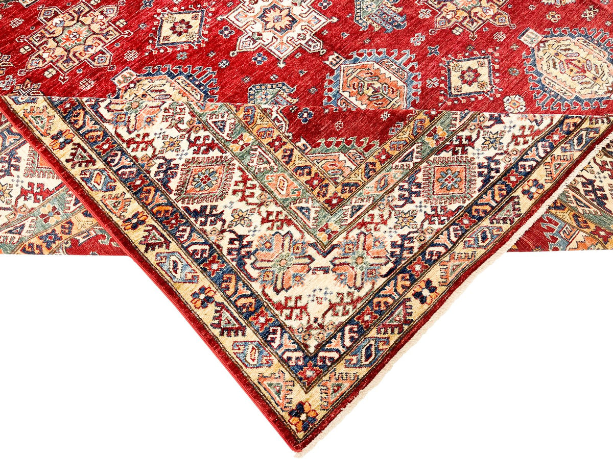 10x13 Red and Ivory Kazak Tribal Rug