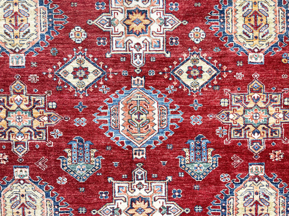 10x13 Red and Ivory Kazak Tribal Rug