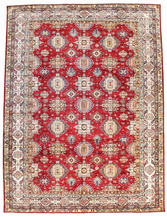 10x13 Red and Ivory Kazak Tribal Rug