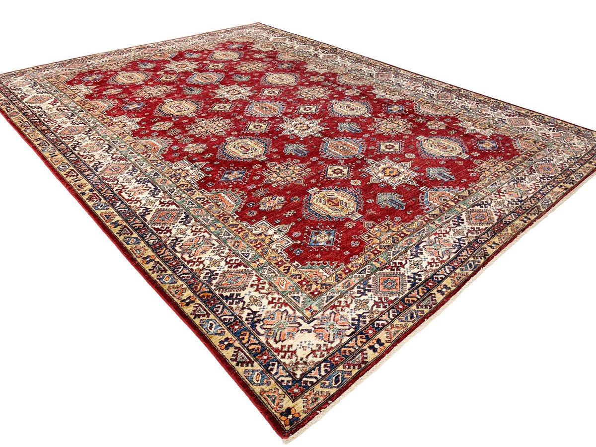 10x13 Red and Ivory Kazak Tribal Rug