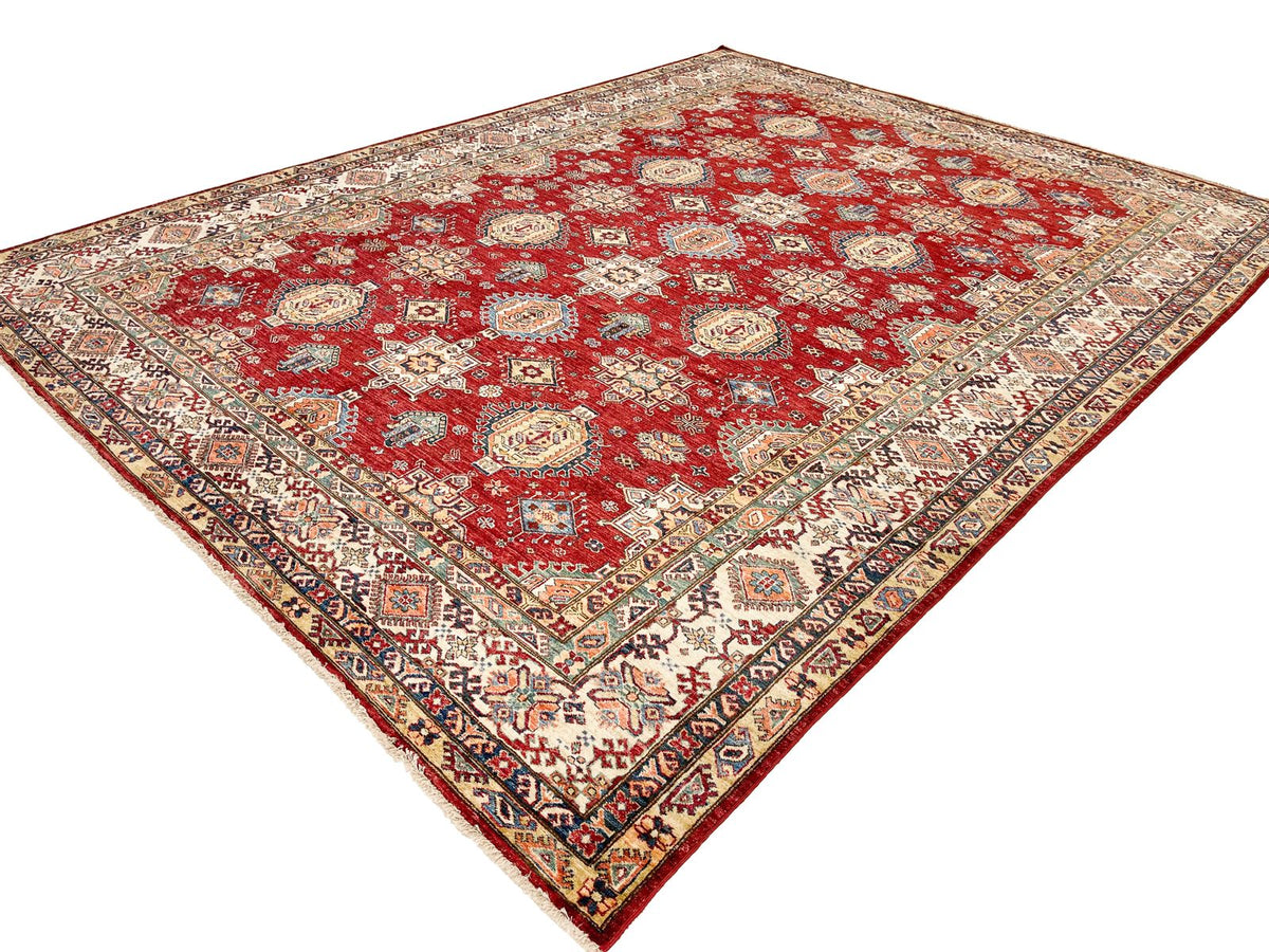 10x13 Red and Ivory Kazak Tribal Rug