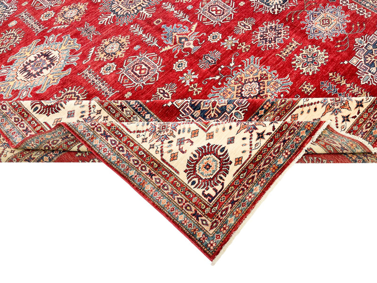 10x14 Red and Ivory Kazak Tribal Rug
